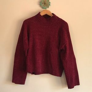Cropped, mock neck chenille sweater, size M